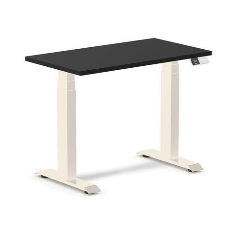 Desky Dual Mini Sit Stand Desk 900x500 Black Desktop and Wheat Frame