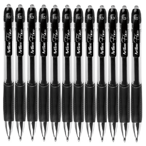 Artline Box 12 Flow Retractable Ballpoint Pen (Black)
