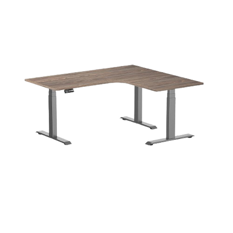 Desky L-Shape Melamine Sit Stand Desk 160cm - Right Return Natural Walnut Top and Space Grey Leg