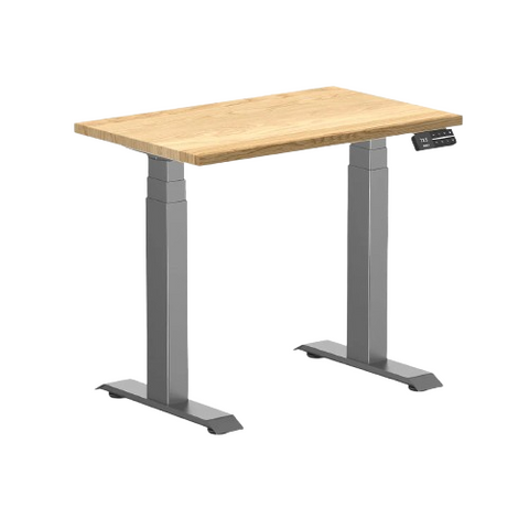 Desky Dual Mini Hardwood Sit Stand Desk 80cm White Oak Desktop and Space Grey Frame