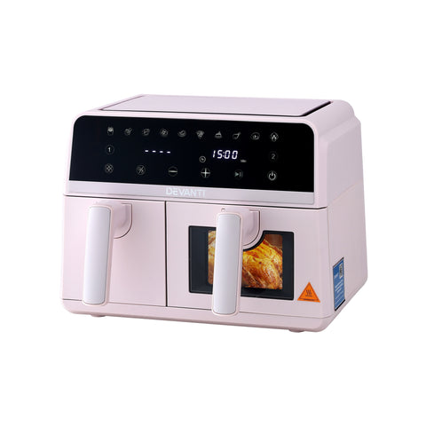 Devanti Air Fryer 9L Dual Zone Fryers 2600W (Pink)