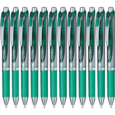Pentel BL80 Energel Retractable Gel Ink Pens 1.0mm Box of 12 (Green)