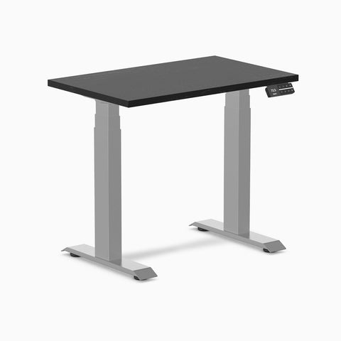 Desky Dual Mini Hardwood Sit Stand Desk 80cm Black Ash Desktop and Grey Frame