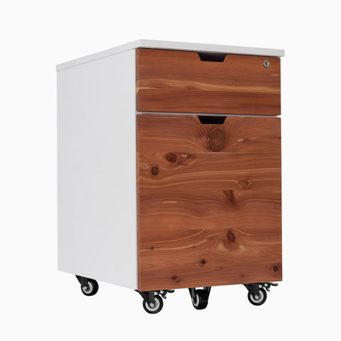 Desky Minimal Wooden Filing Cabinet - White / Red Cedar Softwood
