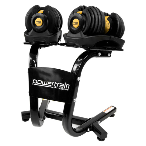 Powertrain Adjustable Dumbbells Set Home Gym Exercise Free Weights 48kg with Stand (Gold)