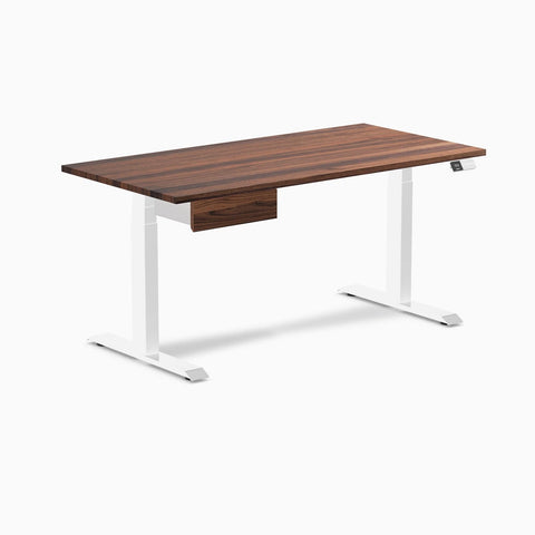 Desky Dual Hardwood Standing Desk With Drawer 150cm Walnut Desktop and White Frame
