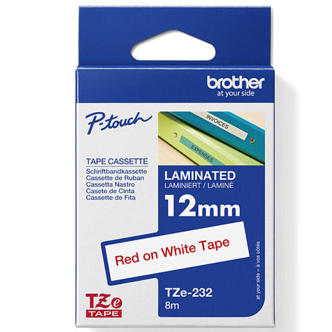 Brother TZE-232 Laminated Labelling Tape 12mm (Red On White)