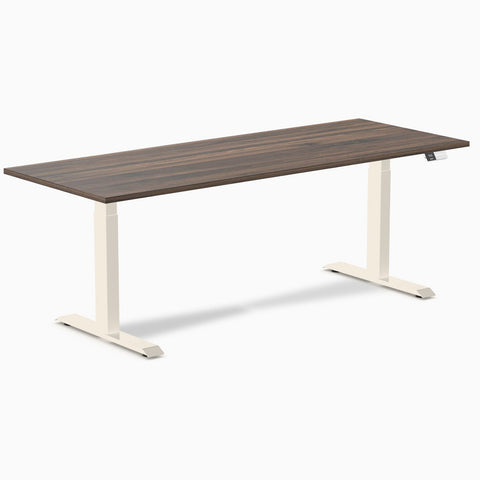 Desky Dual Melamine Sit Stand Desk 200cm Jarrah Legno Desktop and Wheat Frame