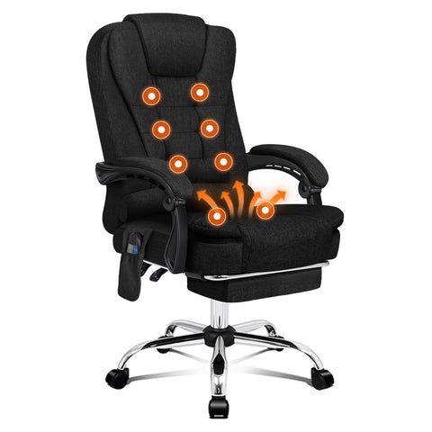 ALFORDSON Massage Office Chair Fabric Heated Seat Executive (Black)