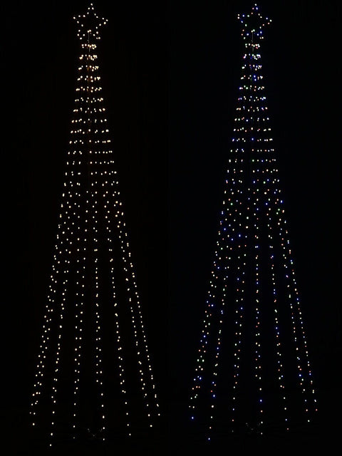Christmas Warehouse - OUDRS335 2.1m Aurora Dynamic Dual Colour LED Outdoor Conical Tree | 580 Lights Warm White & Multi on Black
