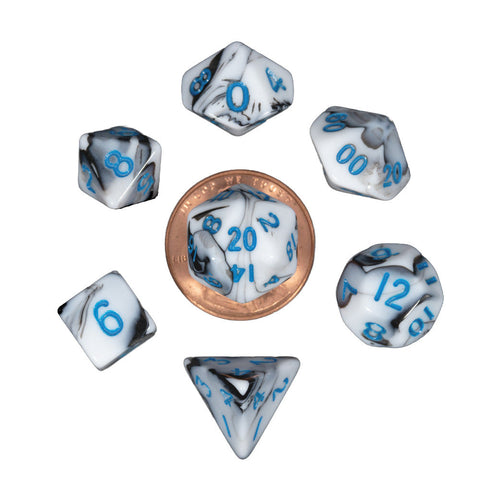 Fanroll By Metallic Dice Games MDG Mini Polyhedral Dice Set Blue Numbers- Marble