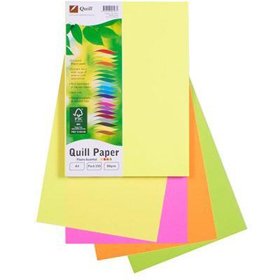 Quill Coloured A4 Copy Paper 80GSM Flouro Assorted Pack 250 Sheets