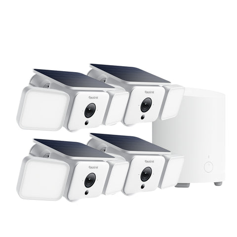 Reolink Solar Floodlight Security Cameras Wireless Outdoor 4 Pack Cameras +Home Hub Mini Kit