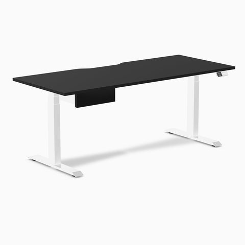 Desky Dual Scalloped Melamine Standing Desk With Drawer - Black / 1800x750mm / White