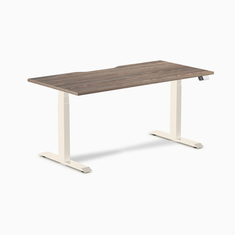 Desky Dual Scalloped Melamine Sit Stand Desk - Natural Walnut / 1500x750mm / Wheat