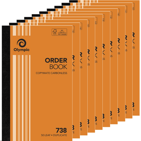 Olympic 10 Pack 738 Duplicate Order Book Carbonless 50 Leaf Bulk
