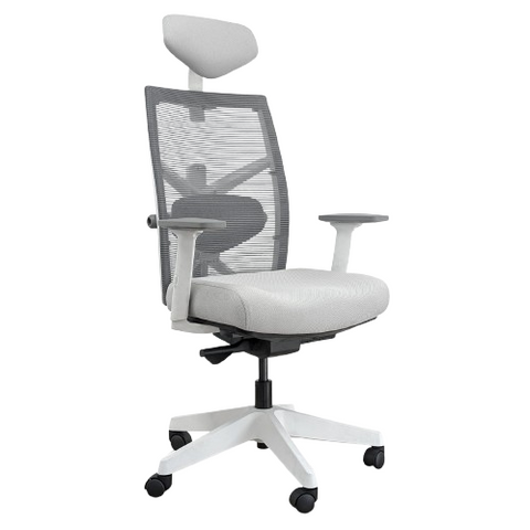 Desky Elite Ergonomic Chair with Headrest - White / Grey