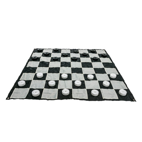 Jenjo Games Mega Size Plastic Outdoor Checkers Game Set with Mat - 1.5 x 1.5m