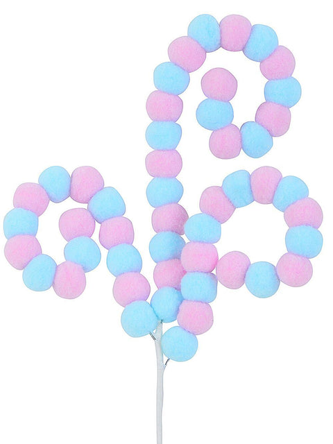 Christmas Warehouse - STEM2508 Baby Pink & Blue Pom Pom Ball Candy Canes Spray Long Christmas Stem | 49cm Baby Blue & Pink