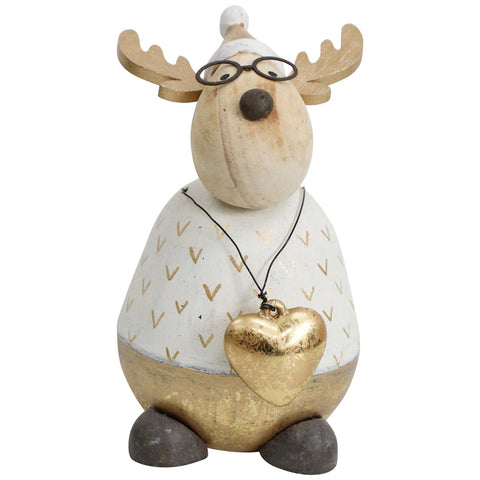 LVD Wood/Resin Buster Deer Sculpture Christmas Holiday Decor 14cm Large - White