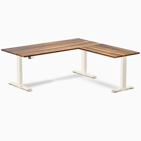 Desky Hardwood L-Shape Sit Stand Desk 180 x 175 cm Pheasantwood / Wheat Top and Wheat Leg