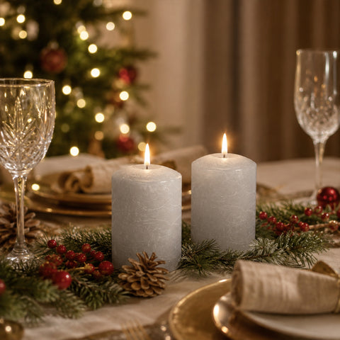Lexi Lighting Set of 2 LED Grey Wax Pillar Candles - Small