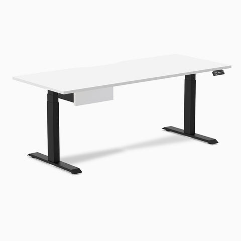 Desky Dual Scalloped Melamine Standing Desk With Drawer - White / 1800x750mm / Matte Black