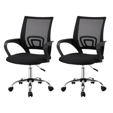 Artiss 2x Mesh Office Chair Mid Back (Black)