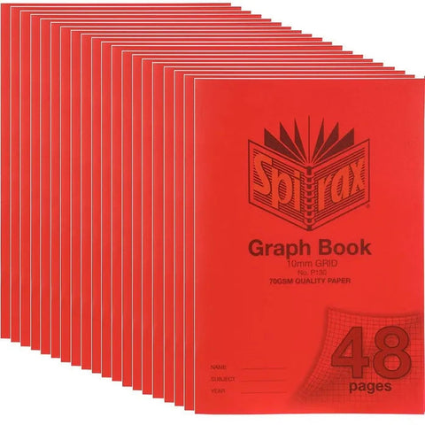 Spirax P130 Graph Book 10mm Grid 48 Page A4 (Red) [20 Pack]