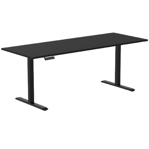 Desky Single Sit Stand Gaming Desk 200cm Black Desktop and Black Frame