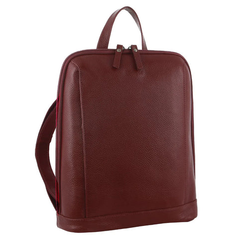 Milleni Ladies Leather Twin Zip Backpack (Red)