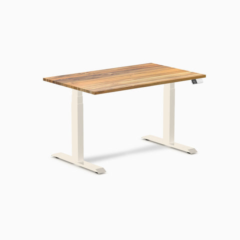Desky Dual Hardwood Sit Stand Desk 120cm Teak Desktop and Wheat Frame