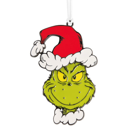 Hallmark Christmas Ornament - Dr. Seuss's How the Grinch Stole Christmas! Grinch in Santa Hat Moving Metal