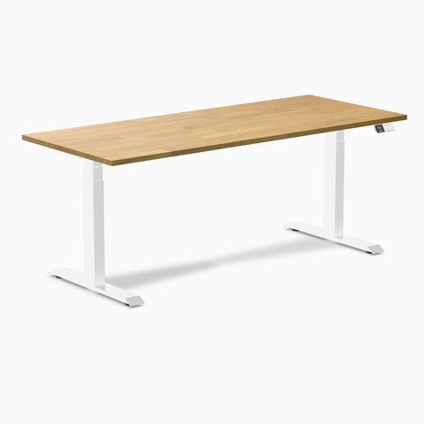 Desky Dual Rubberwood Sit Stand Desk 180cm Light Oak Desktop and White Frame
