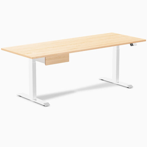 Desky Dual Hardwood Standing Desk With Drawer 200cm Maple Desktop and White Frame