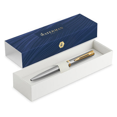 Waterman Impression Ballpoint Pen Stainless Steel Gold Trim Medium Gift Box