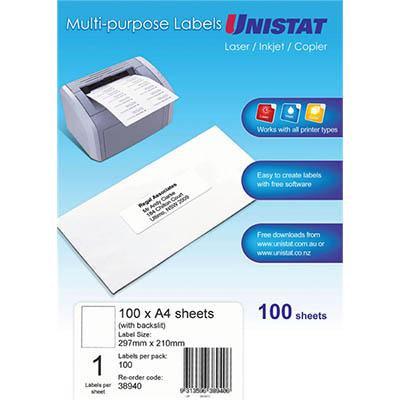UNISTAT #FSC LIP LABEL BACKSL 1UP 297X210MM [100-Pieces]