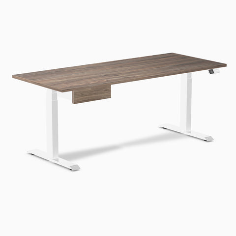 Desky Dual Melamine Standing Desk With Drawer 180cm Natural Walnut Desktop and White Frame