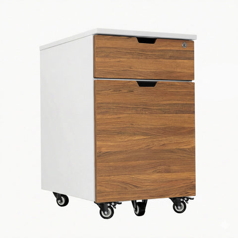 Desky Minimal Wooden Filing Cabinet - White / Prime Oak Melamine