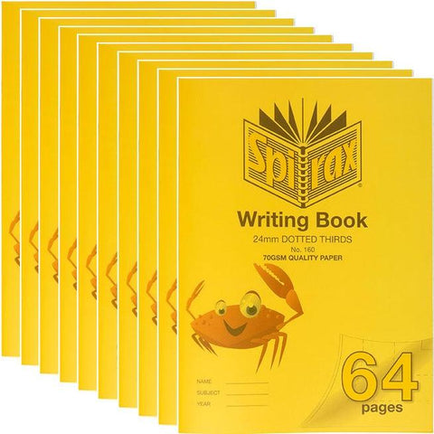 Spirax P160 Writing Book Dotted Thirds 24mm 70gsm 64 Page Crab (10 Pack)