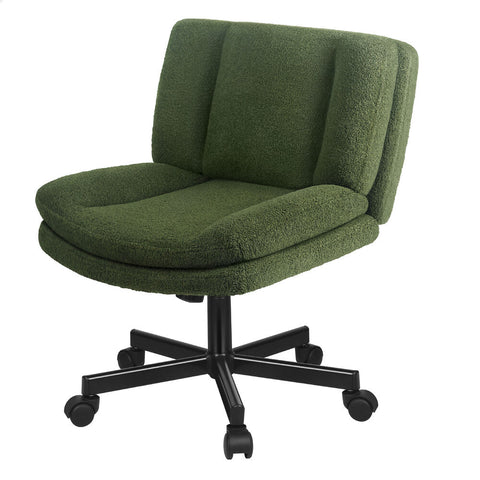 ALFORDSON Armless Office Desk Chair Mid Back Wide Seat Boucle (Green)