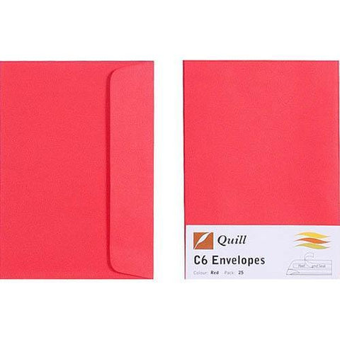 Quill C6 Coloured Envelopes Pack 25 (Red)