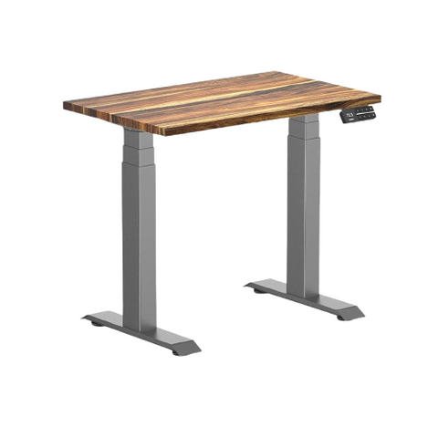 Desky Dual Mini Hardwood Sit Stand Desk 80cm Pheasantwood Desktop and Space Grey Frame