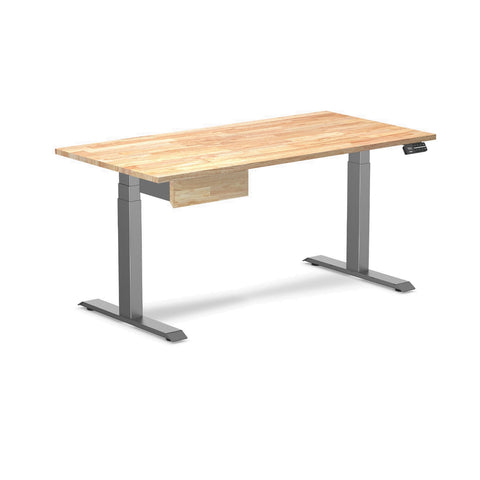 Desky Dual Rubberwood Standing Desk With Drawer 150cm Natural Timber Desktop and Space Grey Frame
