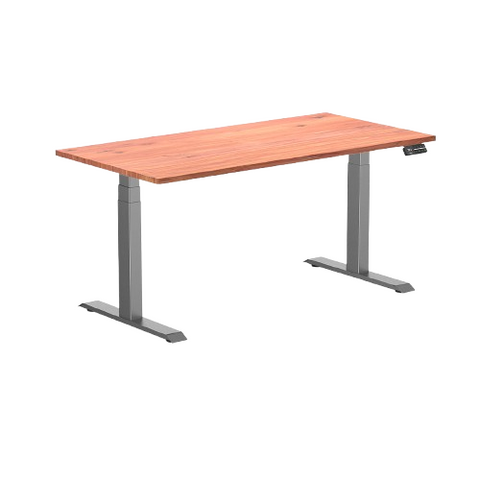 Desky Dual Softwood Sit Stand Desk 150cm Red Cedar Desktop and Space Grey Frame