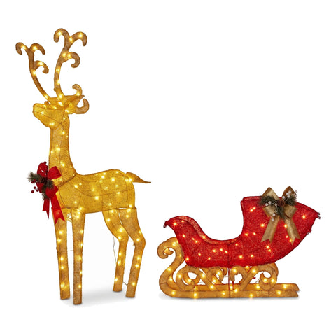 Christabelle 1.62m Reindeer Sleigh Christmas Light Up Display Warm White LED Outdoor Indoor Xmas Yard Lawn Statue