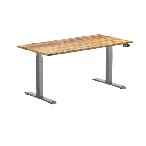 Desky Dual Hardwood Sit Stand Desk 150cm (Teak Desktop/Space Grey Frame)