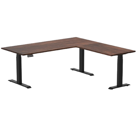 Desky Bamboo L-Shape Sit Stand Desk 180x175cm (American Rustic Pine Top/Matte Black Leg)