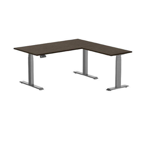 Desky Bamboo L-Shape Sit Stand Desk 150 x 155 cm Dark Bamboo Top and Space Grey Leg