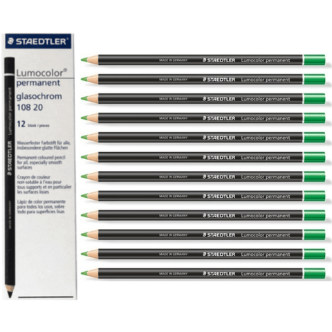 Staedtler 108 Lumocolor Permanent Glasochrom Pencils (Green) [Box 12]